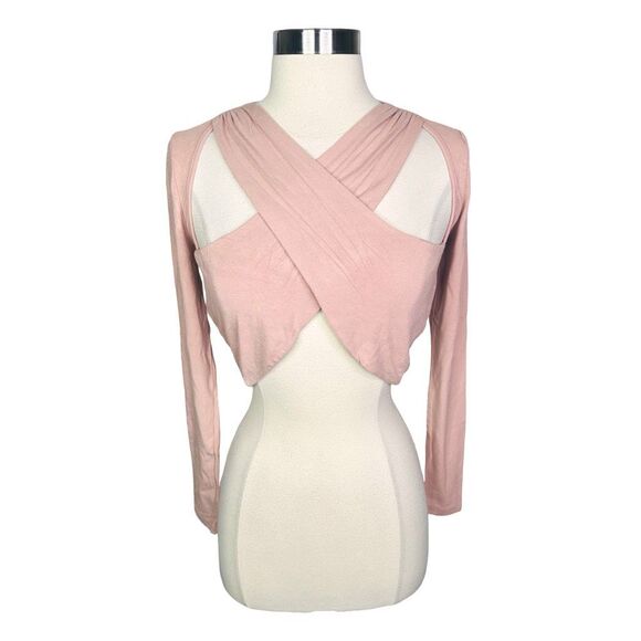 Elodie Mauve Twist Front Long Sleeve Crop Top - Size Small - Picture 2 of 5